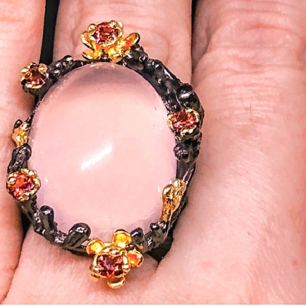 Blush Rose Quartz 30 carats Sterling Silver Ring - Picture 4 of 6